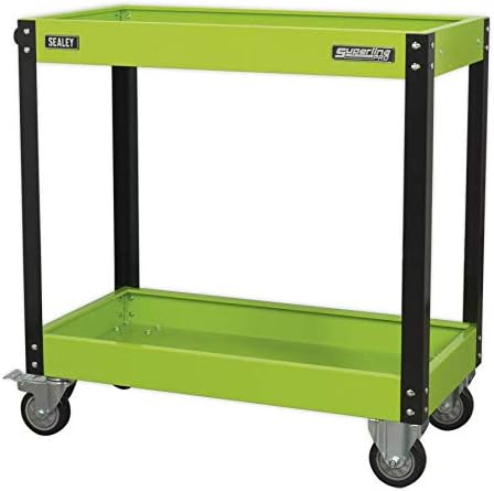 Sealey Cx109Hv Workshop Trolley 2-Level Heavy-Duty - Hi-Vis Green, White, 835mm x 410mm x 815mm - Image 3