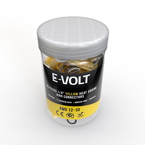 E-VOLT Heat Shrink Ring Connectors â€“ 80 PC 1/4" Yellow 3:1 Shrink Ratio, Adhesive Tube Crimp Connectors for 12-10 AWG | Industrial Grade Bulk Wire Connectors for Automotive, Marine and Audio