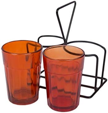A Krazy Mug Orange Tea Glasses Set of 2 with Tea Glass Stand Holder 90 ml