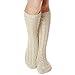 Women Slipper Crew Floor Non Skid Socks House Cable Knit Leg Warmers Knee High Length for Winter Solid Ivory