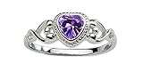 Sterling Silver February CZ Simulated Birthstone Baby Ring with Heart