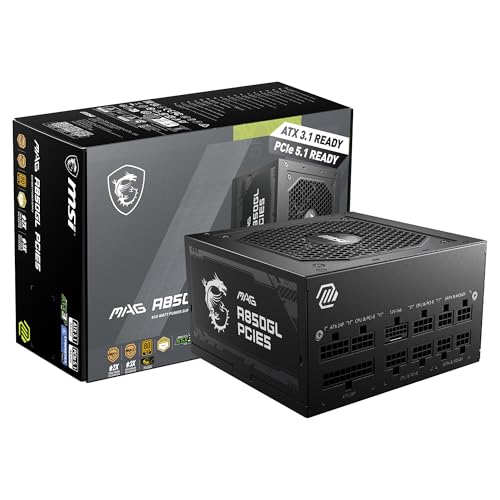 MSI MAG A850GL PCIE 5 & ATX 3.0 Gaming-Netzteil – voll modular – 80 Plus Gold Zertifiziert 850 W – kompakte Größe – ATX-Netzteil