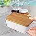 77L Butter Dish - Ceramic Butter Dishes Perfect for 2 Sticks of Butter, Multi - purpose Butter Container with Wooden Lid for Kitchen, Large Butter Holder (White)