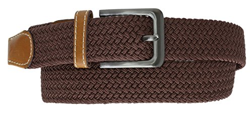 Brown Braided Elastic Stretch Belt With Metal Buckle and Leather tipped end by Marshal