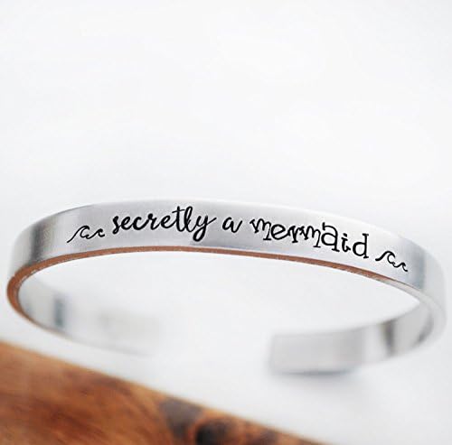 Inspirational Cuff Bracelet, Mermaid Jewelry for Women, Personalized Jewelry, Hand Stamped Jewelry
