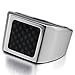 INBLUE Men's Stainless Steel Carbon Fiber Ring Silver Tone Black Checkered Square Size12