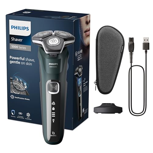 Philips Shaver Series 5000 – Elektrischer Nass- und Trockenrasierer für Herren mit ausklappbarem Trimmer, Ladestation & Reiseetui (Model S5884/35)