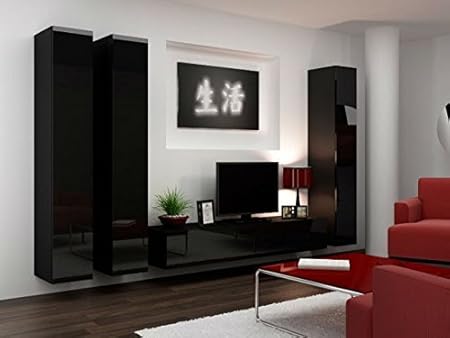 Moderne Tv Wohnwand Vigo 1 In Schwarz Hochglanz Schoner Wohnzimmer Schrank Aus Stabilem Mdf Holz Mit Vitrine Und Sideboard Der Blickfang In Jedem Wohnzimmer Zum Top Preis Amazon De Kuche Haushalt