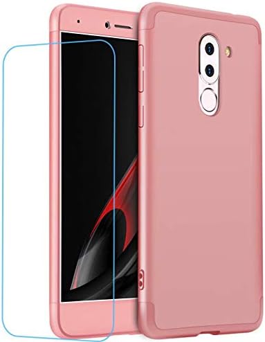 Lanpangzi Compatible with Huawei Honor 6X Case Silicone 3 in 1 Combination Ultra Slim Cover with [Tempered Glass Screen Protector] Scratch-resistant Protective Case - Rose Gold
