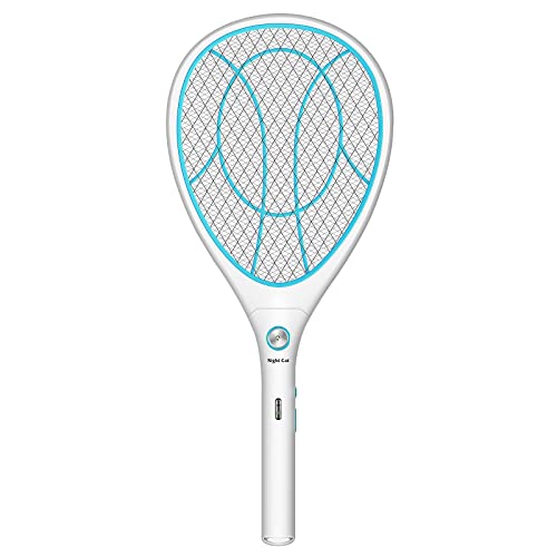 Night Cat Fly Zapper Electric Fly Killer Swatter 3000V Mosquito Bug Wasp Insect Fruit Zapper Swat Bat Racket Trap Indoor USB Rechargeable