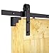 DIYHD 8ft Rustic Black Bent Straight Roller Barn Wood Closet Interior Door Sliding Track Hardware Kit, Single