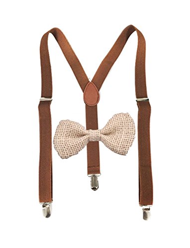 Brown Suspender and Hemp Bow ties Set Combo Mens