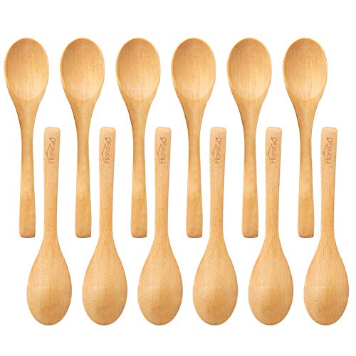 HANSGO Small Wooden Spoons, 12PCS 5 inches Mini Wooden Salt Spoons