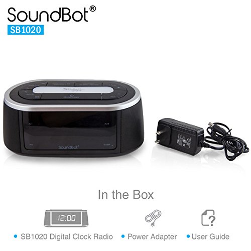 SoundBot SB1020 FM RADIO Bluetooth Wireless Speaker & Dual Alarm Clock for Music Streaming w/FM Tuner, 2.1A USB Charging Output, 3.5mm AUX Line-In, LED Night Light
