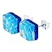 Glass Of Venice Murano Glass Venetian Reflections Square Stud Earrings - Aqua Silver
