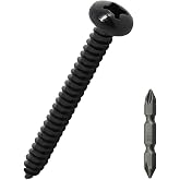 50 pcs #10 x 2-1/2 Black 304 SS Phillips Pan Head Sheet Metal Screws w/Bit | Includes 50mm S2 Bit, 18-8 Marine Grade, Black E-coated, Self-Tapping, Deep Threads, Anti-Strip, No Burrs, Rust Resistant