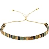 Sonateomber Flat Tila Beaded Adjustable Braided Friendship Stand Bracelets for Women Handmade Boho Charm Square Beads Stackable Bracelet Friend Holiday Jewelry Gift