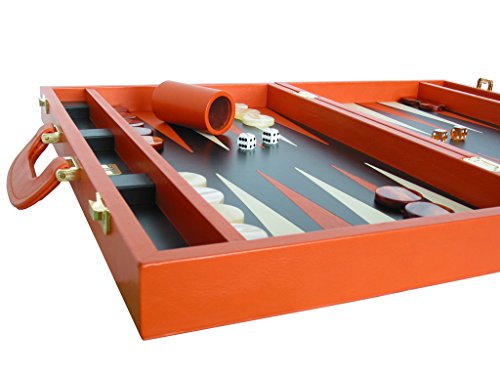 Leather Backgammon Set by Zaza & Sacci - (20" Case, Board Game) - Orange