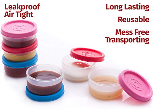 Condiment Cups Containers with Lids- Salad Dressing Container to go Small Food Storage Containers with Lids- Sauce Cups Leak proof Reusable Plastic BPA free 6 pk. 1.3 oz. for Lunch Box Picnic Travel