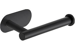 JOY DECOR 1 Pack Adhesive Toilet Roll Holder Stand - Matte Black SUS304 Stainless Steel, Rustproof Toilet Paper Holder No Drilling Tissue Holder for Kitchen Bathroom Wall Mount Bathroom Tissue Holder
