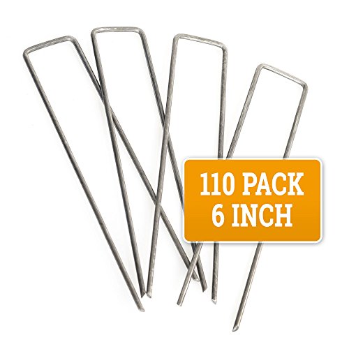 Glorytec 110 Landscape Stakes, 6 Inch 11 gauge steel Landscape Staples - Price-Performance Winner 2018- U-Shaped Invisible Fence Yard Stake Landscaping Pins, Carbon Steel Non-Galvanized