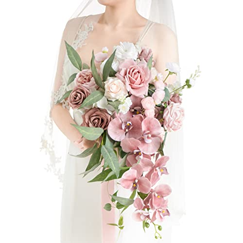 Ling's Moment Pink Bridal Bouquet Cascading