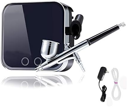 Pinkiou Airbrush Compressor, Double Action, Small Airbrush Kit, Mini Compressor, Trigger 0.01 inch (0.3 mm), 0.2 fl oz (7 cc), Large Capacity Cup, High Precision, Handpiece, Makeup Airbrush Kit, Nail Kit, Paint / Model Making, Nail Art, Plastic Model, Compatible with PS Fine (Black)
