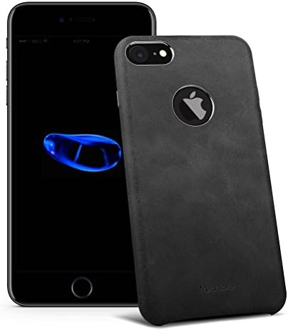 iPhone 7 Case, MeanLove Pro Elegent Handcrafted Original Ultra Slim Leather Case Cover for iPhone 7 (Metal Plate Inside for Magnetic Car Mount) (iPhone 7 - Black)