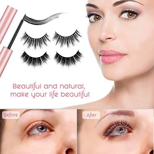 Magnetic Eyelashes with Magnetic Eyeliner, Wolady 2 Pair 3D Natural Look False Eyelashes, Waterproof No Glue Reusable 5 Magnet Fake Lashes with Applicator Tweezers