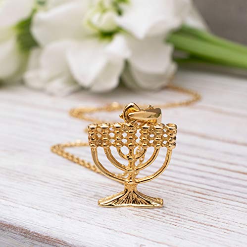 14K Gold Plated Chanukah Menorah Necklace - 14K Gold Plated over 925 Sterling Silver Menorah Pendant, Dainty Jewish Jewelry, Delicate Necklace, Menorah Gifts for Her Religious Jewelry for Women - Thumbnail 6