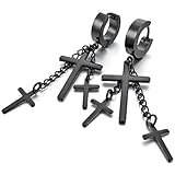 Women,Men's Stainless Steel Stud Hoop huggie Earrings Black Cross