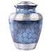GSM Brands Cremation Urn Holds Adult Human Ashes - Large Handcrafted Funeral Memorial with Striking Blue Design (Aluminum - 10 Inch Height x 8 Inch Width)