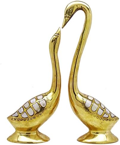 1 Pair Swan Figurine Saras Animal Sculpture Table Home Decor Metal Art Couple