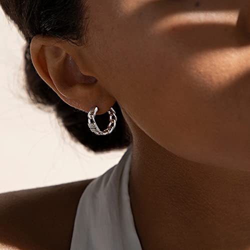 SWEETV Sterling Silver Earrings for Women Huggie Earrings Silver Hoop Earrings 20MM Hypoallergenic Piercing Cubic Zirconia Earring