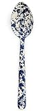 Enamelware 12 Inch Large Perforated Spoon - Navy Blue On Cream Marble