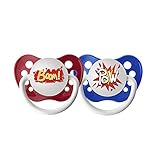 Ulubulu Expression Pacifier Set for Boys, Pow and Boom, 0-6 Months