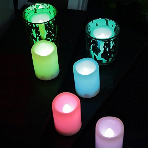 Multi Color Candles Flameless Color Changing Candles with Remote and Timer LED Votive Color Candles RGB Candles Flameless Votive Candles Striped Multicolor Changing Votive Candles Pack 6 PCS