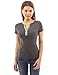 PattyBoutik Women's Notch Neck Buttons Trim Top (Dark Heather Gray S)