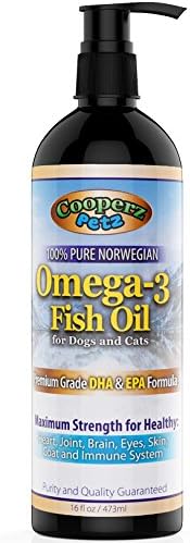 Cooperz Petz Premium Omega-3 Fish Oil for Dogs and Cats - 16 oz Pump Bottle - Norwegian 100% All Natural, Mercury Free, Toxin Free - More DHA &amp; EPA Fatty Acids Than Wild Alaskan Salmon Oil
