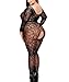 CURRMIEGO Sexy Gorgeous Floral Lingerie Plus Size Crotchless Sleeved Bodystocking Bodysuit (Black, XXXL|US 22-24W)