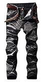 Men's Winter Vintage Washed Old Straight Fit Stitching Relaxed Jeans Black 38