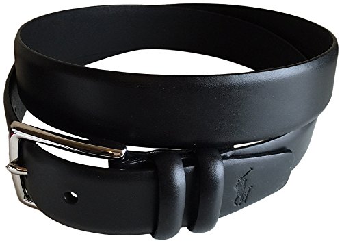 Polo by Ralph Lauren Men's Black Leather Chrome Rectangle Buckle Dress Belt 36