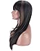 Kalyss Heat Resistant Yaki Human Hair Blended Wig with Hair Bangs Long Straight Layered Black Wigs with Brown Highlights Natural Looking Centre Parting Hair Replacement Wigs for Women