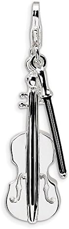 Sterling Silver 3-D Violin and Antiqued Bow w/Lobster Clasp Charm