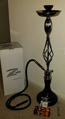 Zebra Smoke Series: 32" 1 Hose Hookah (B1) Complete Set Complete Set Combo KIT w/ Instant Charcoal (Like Three Kings Charcoal), Hydro Herbal Molasses(like Blue Mist), and Hookah Mouth Tips- Pick Your Color (BLACK)