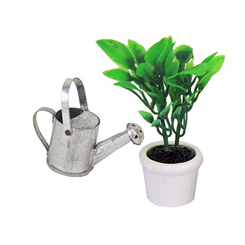DierCosy 1/12 Dollhouse Miniature Garden Accessory Green Plant in White Pot