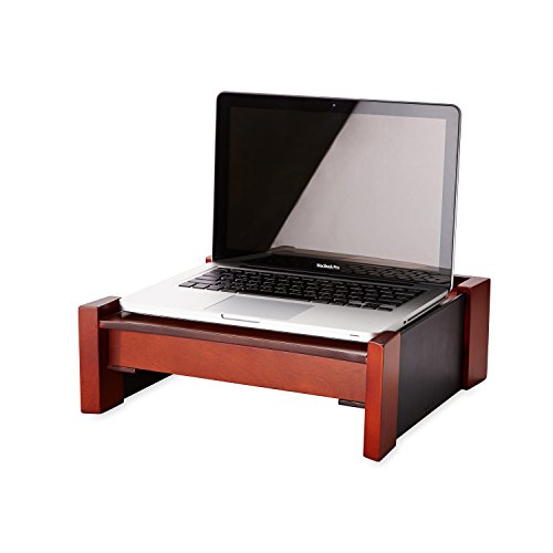 Rolodex Wood and Faux Leather Monitor Stand, Mahogany and Black (81776)