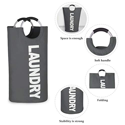 Outdoorfly Laundry Basket Large Collapsible Washing Hamper Foldable Clothes Bag with Handles (Grey)