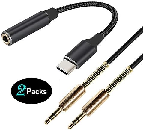 Type C to 3.5mm Headphone Adapter,IULONEE USB C to Aux Splitter Adaptor Audio Cable【2 Packs】For Phone,Home/Car Stereo,Speakers,Laptop,PC,Pixel 2/2XL Razer(Black)