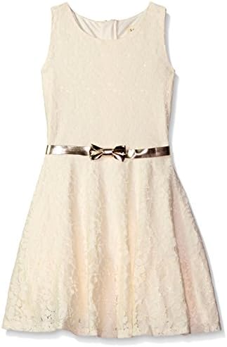 BTween Big Girls Allover Lace Skater Dress with Faux Bow Belt at Front